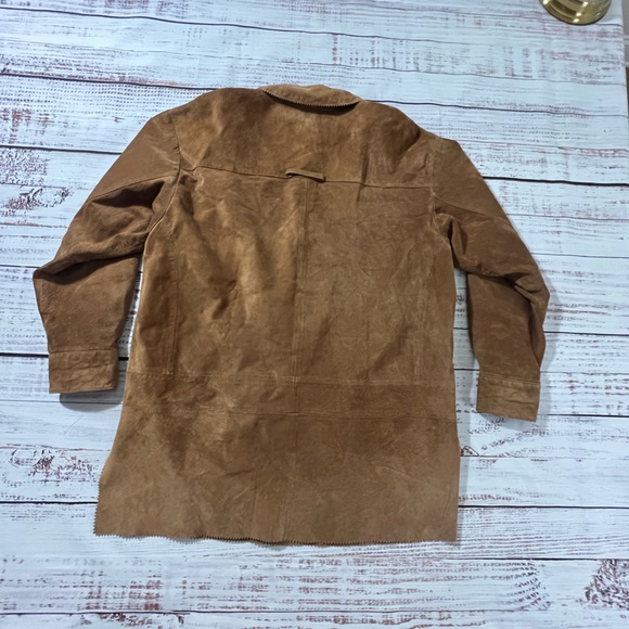 ❗️vintage❗️leather shirt shacket brown 100% leather cuir medium Margaret Godfrey - Picture 2 of 8